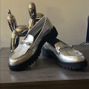 Silver Loafers with Chunky Sole